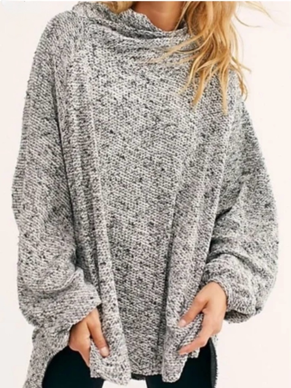 Free People Laguna Pullover Teal Oversized Turtleneck Sweater M/L Cozy Boho